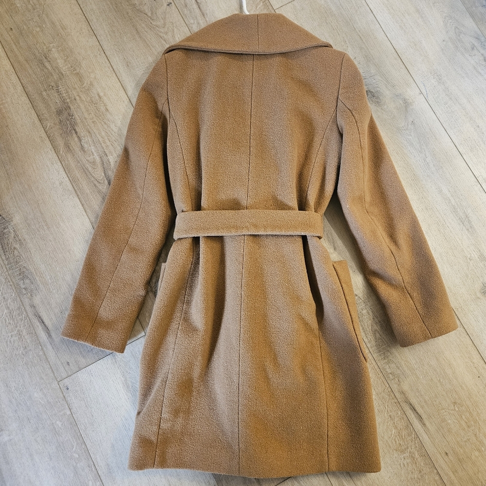 EXPRESS Recycled Wool Belted Trench Coat Camel Medium - Picture 2 of 10